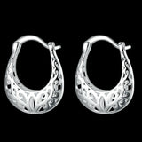 Vintage small oval hoop 18K White Gold Plated filigree earrings 3/4"