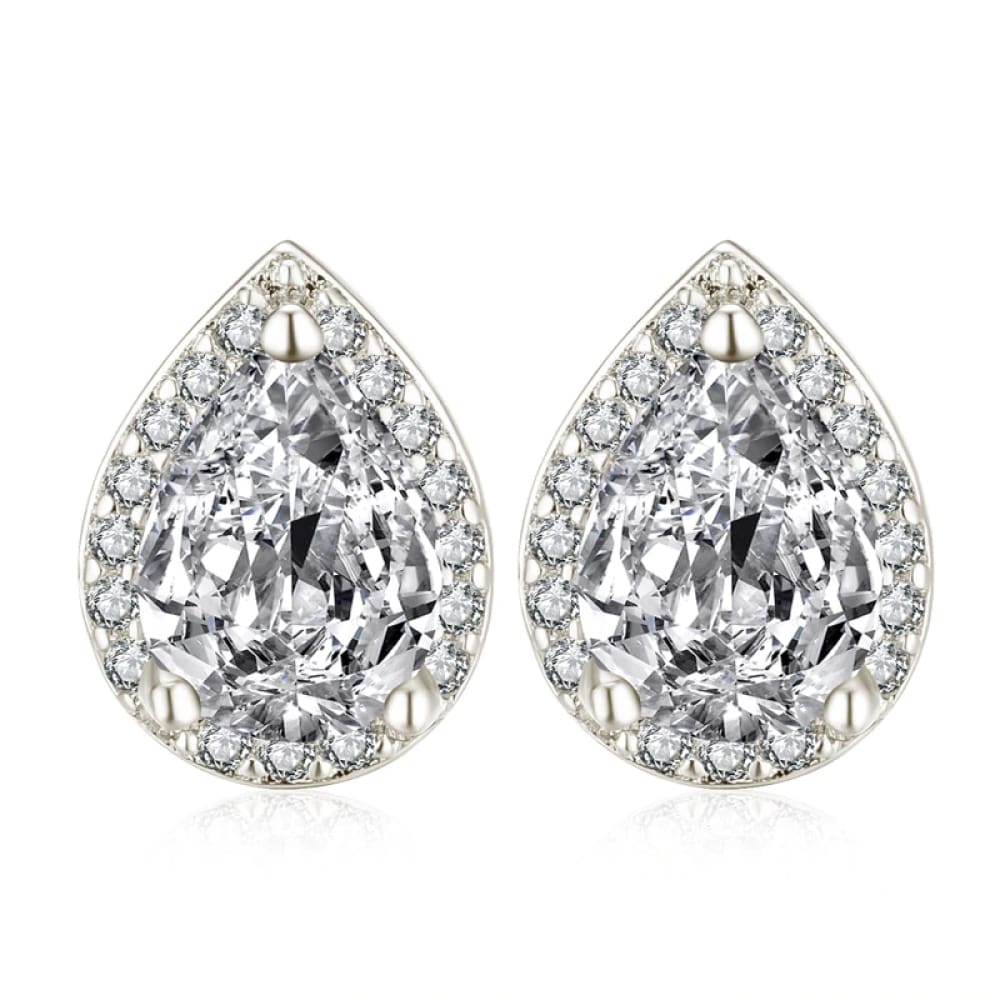 Water Drop White Gold Plated CZ Crystal Stud Earrings