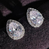 Water Drop White Gold Plated CZ Crystal Stud Earrings