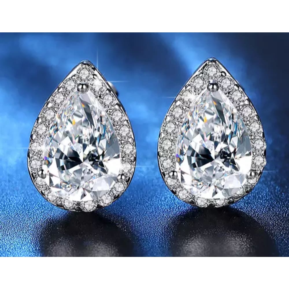 Water Drop White Gold Plated CZ Crystal Stud Earrings