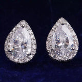 Water Drop White Gold Plated CZ Crystal Stud Earrings