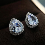 Water Drop White Gold Plated CZ Crystal Stud Earrings