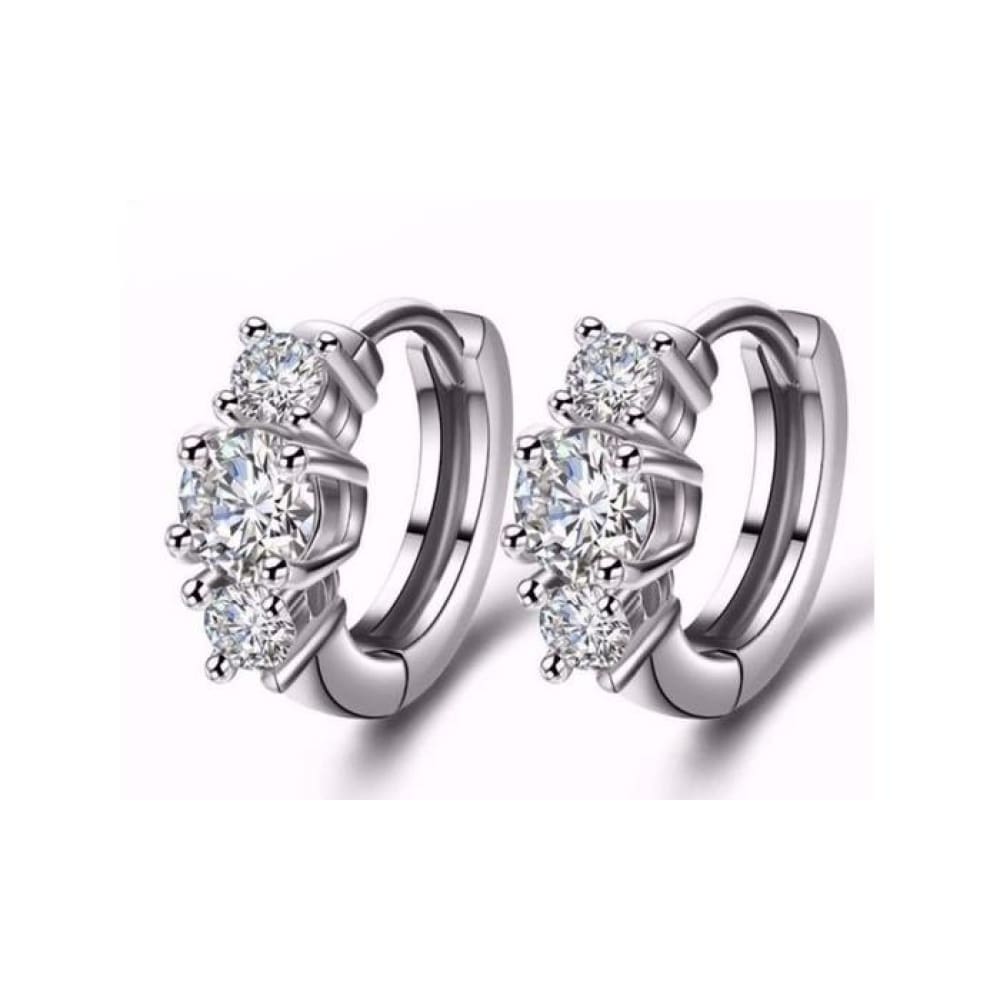 White Gold Plated CZ Crystal Hoop Earrings