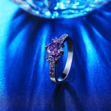 White Gold Plated Purple CZ Crystal Engagement Wedding Ring