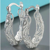 Women 925 Sterling Silver Filigree Round Oval Unique Hoop Earrings