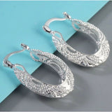 Women 925 Sterling Silver Filigree Round Oval Unique Hoop Earrings