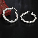 Women 925 Sterling Silver Twisted Circle Hoop Earrings Jewelry