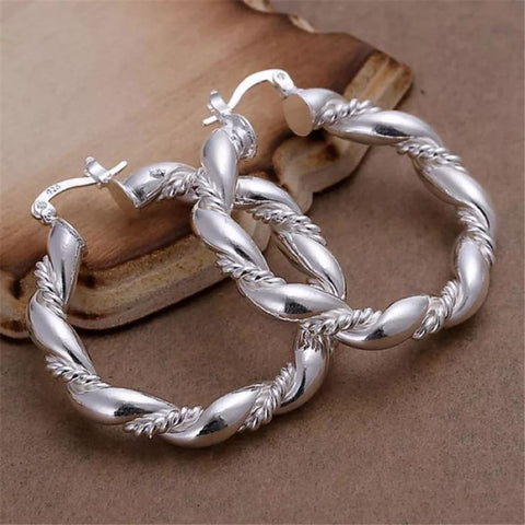 Women 925 Sterling Silver Twisted Circle Hoop Earrings Jewelry