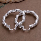 Women 925 Sterling Silver Twisted Circle Hoop Earrings Jewelry