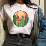 Women Cactus Flower Happy Fashion Short Sleeve Tees Tops Graphic T Shirt CZ20341 / XL