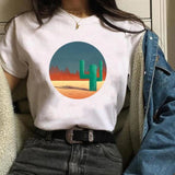 Women Cactus Flower Happy Fashion Short Sleeve Tees Tops Graphic T Shirt CZ20344 / L