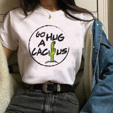 Women Cactus Flower Happy Fashion Short Sleeve Tees Tops Graphic T Shirt CZ20345 / XXL