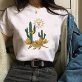 Women Cactus Flower Happy Fashion Short Sleeve Tees Tops Graphic T Shirt CZ20350 / S
