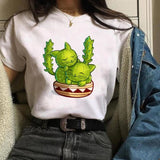 Women Cactus Flower Happy Fashion Short Sleeve Tees Tops Graphic T Shirt CZ20351 / XXL