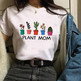 Women Cactus Flower Happy Fashion Short Sleeve Tees Tops Graphic T Shirt CZ20360 / L