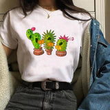 Women Cactus Flower Happy Fashion Short Sleeve Tees Tops Graphic T Shirt CZ20361 / XL