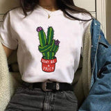 Women Cactus Flower Happy Fashion Short Sleeve Tees Tops Graphic T Shirt CZ20363 / M