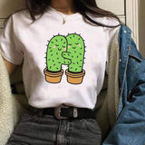 Women Cactus Flower Happy Fashion Short Sleeve Tees Tops Graphic T Shirt CZ20348 / L