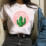 Women Cactus Flower Happy Fashion Short Sleeve Tees Tops Graphic T Shirt CZ20346 / S
