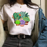 Women Cactus Flower Happy Fashion Short Sleeve Tees Tops Graphic T Shirt CZ20347 / M