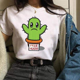 Women Cactus Flower Happy Fashion Short Sleeve Tees Tops Graphic T Shirt CZ20357 / XL