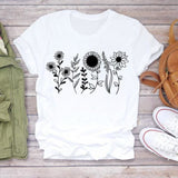 Women Flower Lady Fashion Short Sleeve Aesthetic Clothes Summer Shirt T-shirts Top T Graphic Female Ladies Womens Tee T-Shirt CZ24090 / S