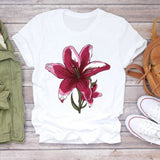 Women Flower Lady Fashion Short Sleeve Aesthetic Clothes Summer Shirt T-shirts Top T Graphic Female Ladies Womens Tee T-Shirt CZ24568 / S