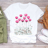 Women Flower Lady Fashion Short Sleeve Aesthetic Clothes Summer Shirt T-shirts Top T Graphic Female Ladies Womens Tee T-Shirt CZ25345 / S