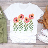 Women Flower Lady Fashion Short Sleeve Aesthetic Clothes Summer Shirt T-shirts Top T Graphic Female Ladies Womens Tee T-Shirt CZ25357 / S