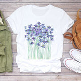 Women Flower Lady Fashion Short Sleeve Aesthetic Clothes Summer Shirt T-shirts Top T Graphic Female Ladies Womens Tee T-Shirt CZ25358 / S