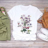 Women Flower Lady Fashion Short Sleeve Aesthetic Clothes Summer Shirt T-shirts Top T Graphic Female Ladies Womens Tee T-Shirt CZ21851 / XL