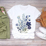 Women Flower Lady Fashion Short Sleeve Aesthetic Clothes Summer Shirt T-shirts Top T Graphic Female Ladies Womens Tee T-Shirt CZ21858 / XXL