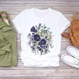 Women Flower Lady Fashion Short Sleeve Aesthetic Clothes Summer Shirt T-shirts Top T Graphic Female Ladies Womens Tee T-Shirt CZ21857 / M