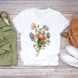 Women Flower Short Sleeve Print Floral Watercolor Shirt Top Graphic Tee T-Shirt CZ21847 / XL