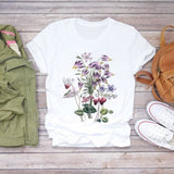 Women Flower Short Sleeve Print Floral Watercolor Shirt Top Graphic Tee T-Shirt CZ21851 / XL