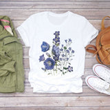 Women Flower Short Sleeve Print Floral Watercolor Shirt Top Graphic Tee T-Shirt CZ21853 / XXL