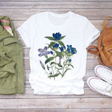 Women Flower Short Sleeve Print Floral Watercolor Shirt Top Graphic Tee T-Shirt CZ21854 / S