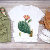 Women Flower Short Sleeve Print Floral Watercolor Shirt Top Graphic Tee T-Shirt CZ21846 / S
