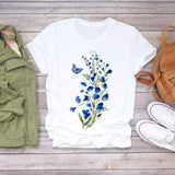 Women Flower Short Sleeve Print Floral Watercolor Shirt Top Graphic Tee T-Shirt CZ21842 / S