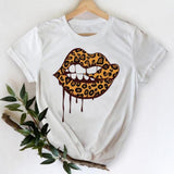 Women Leopard Heart Graphic T shirt Top Print Tee T-Shirt CZ25276 / XXL