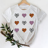 Women Leopard Heart Graphic T shirt Top Print Tee T-Shirt CZ25277 / S