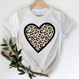 Women Leopard Heart Graphic T shirt Top Print Tee T-Shirt CZ25282 / XL