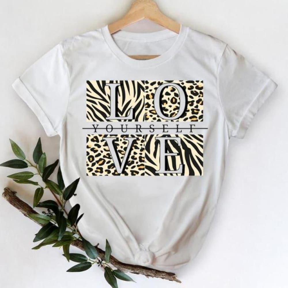 Women Leopard Heart Graphic T shirt Top Print Tee T-Shirt CZ25283 / S