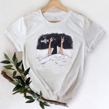 Women Leopard Heart Graphic T shirt Top Print Tee T-Shirt CZ24099 / S