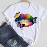 Women Lip Leopard Love Graphic T shirt Top Lady Print Tee T-Shirt CZ24989 / XL