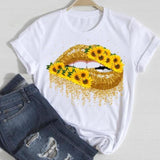 Women Lip Leopard Love Graphic T shirt Top Lady Print Tee T-Shirt CZ24994 / M