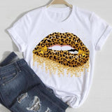 Women Lip Leopard Love Graphic T shirt Top Lady Print Tee T-Shirt CZ24995 / XXL