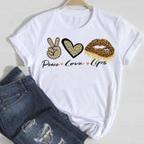Women Lip Leopard Love Graphic T shirt Top Lady Print Tee T-Shirt CZ24996 / S