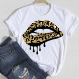 Women Lip Leopard Love Graphic T shirt Top Lady Print Tee T-Shirt CZ25000 / S