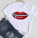 Women Lip Leopard Love Graphic T shirt Top Lady Print Tee T-Shirt CZ23383 / XXL